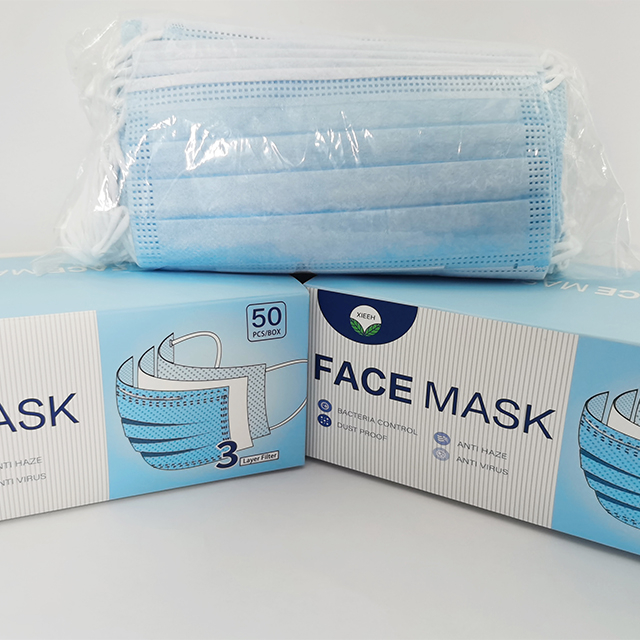 Máscara facial descartável de proteção azul 